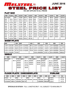 apex steel price list